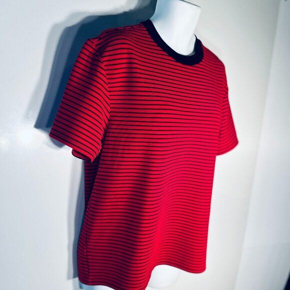 Guess SZ L Red & Dark Navy Stripe Crewneck Classic Prep Y2K Academia Retro - Picture 2 of 9